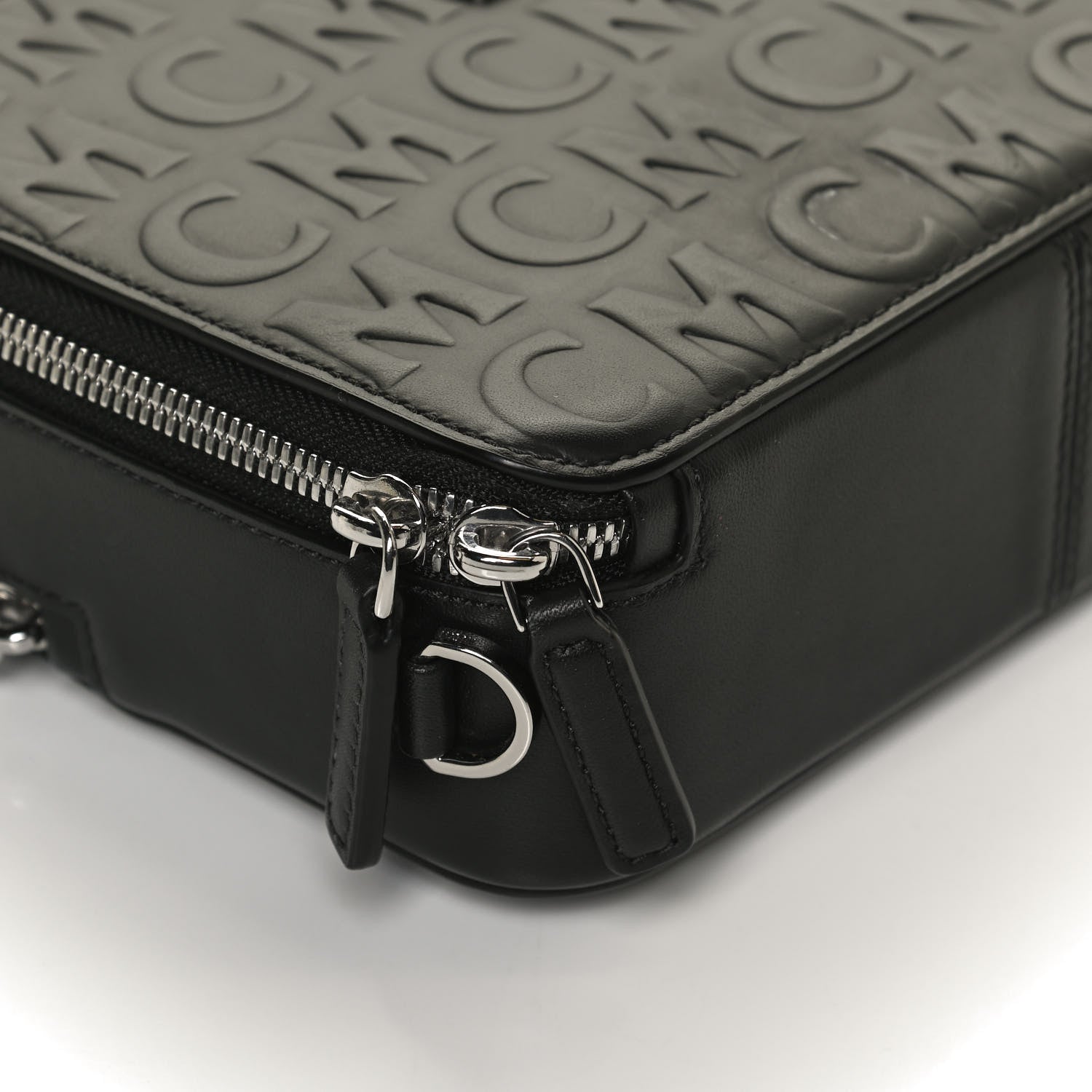 MCM Calfskin Logo Embossed Crossbody Black 10 of 11