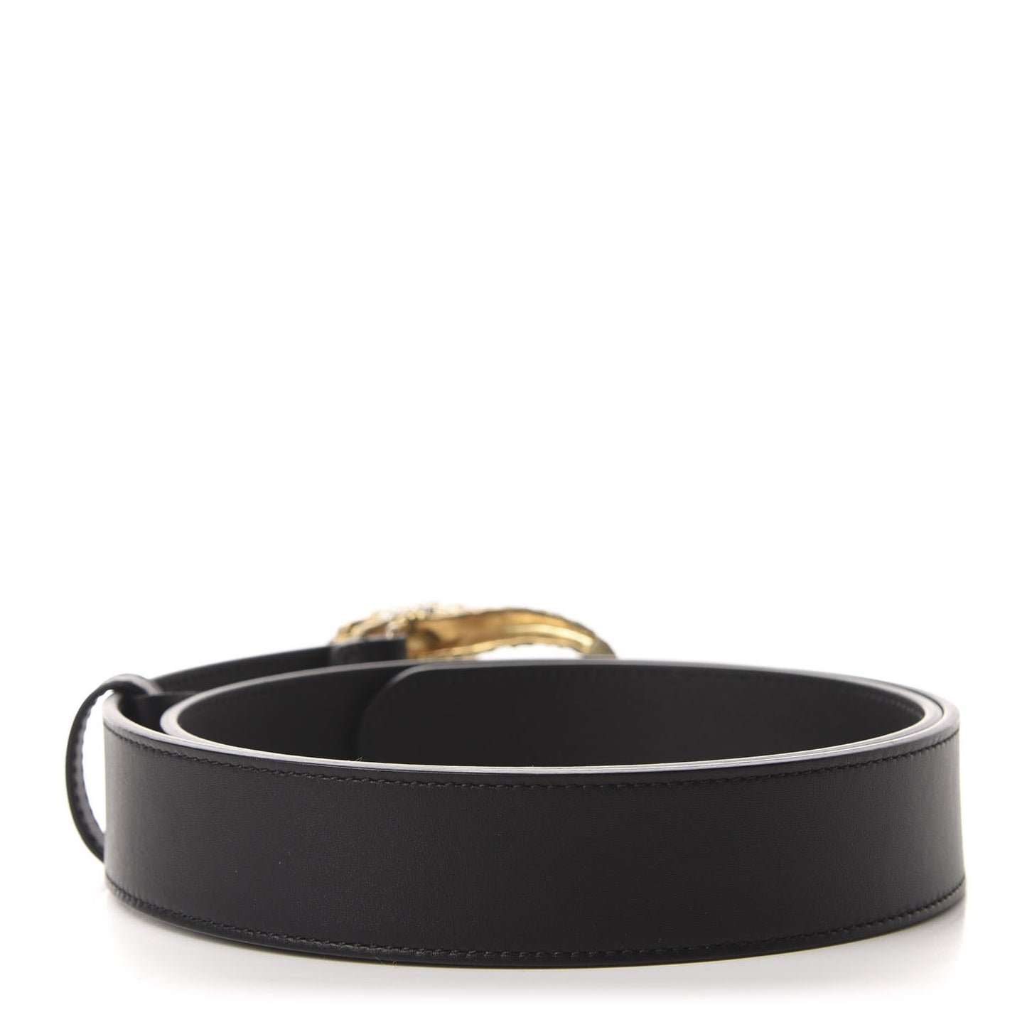 Moon Calfskin Crystal Tiger Head G Buckle 35mm Belt 90 36 Black