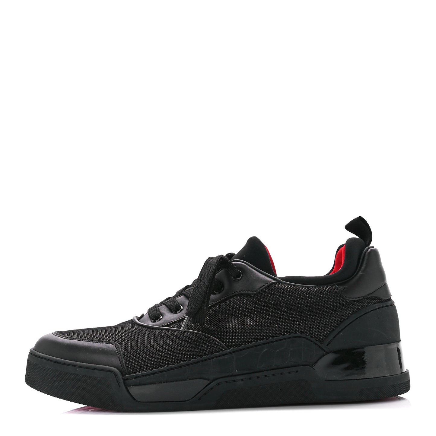 Calfskin Tisse Serre Patent Neoprene Aurelien Flat Sneakers 45.5 Black