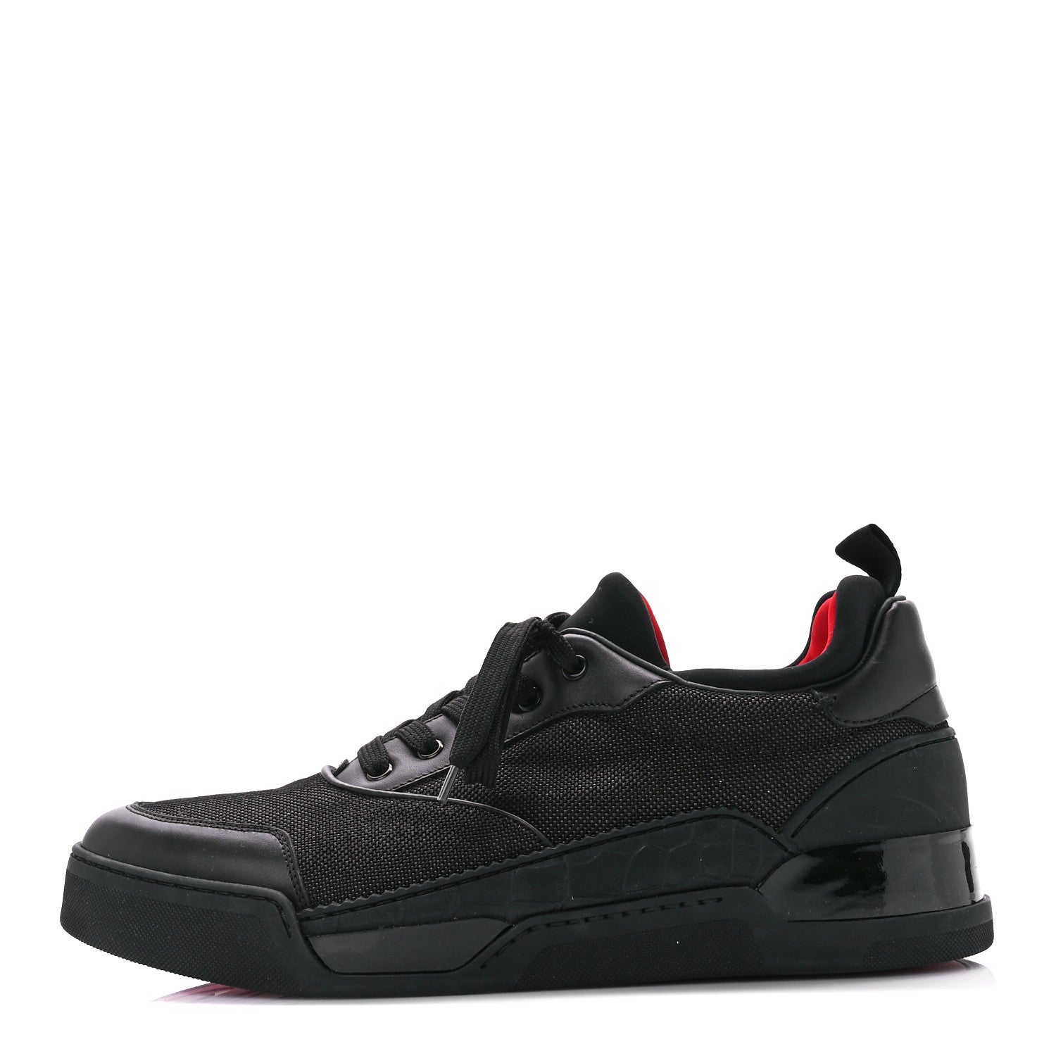 Christian Louboutin Calfskin Tisse Serre Patent Neoprene Aurelien Flat Sneakers 45.5 Black 1 of 10