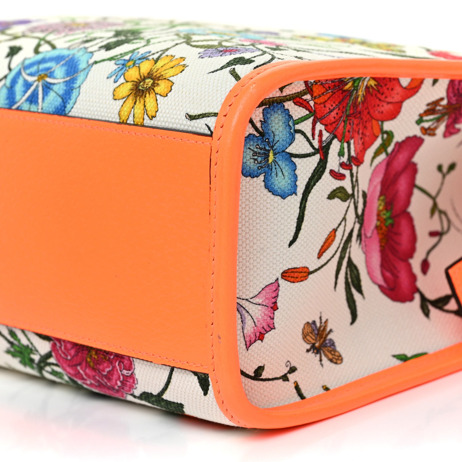 Gucci Canvas Medium Flora Tote White Multicolor Orange Fluo 8 of 13