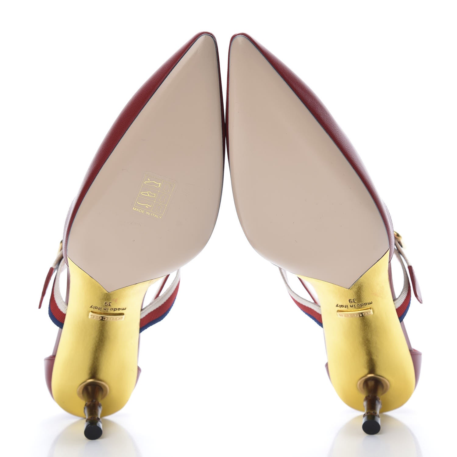 Gucci Malaga Kid Grosgrain Sylvie Web Bamboo Low Heel Pumps 39 Red 5 of 8