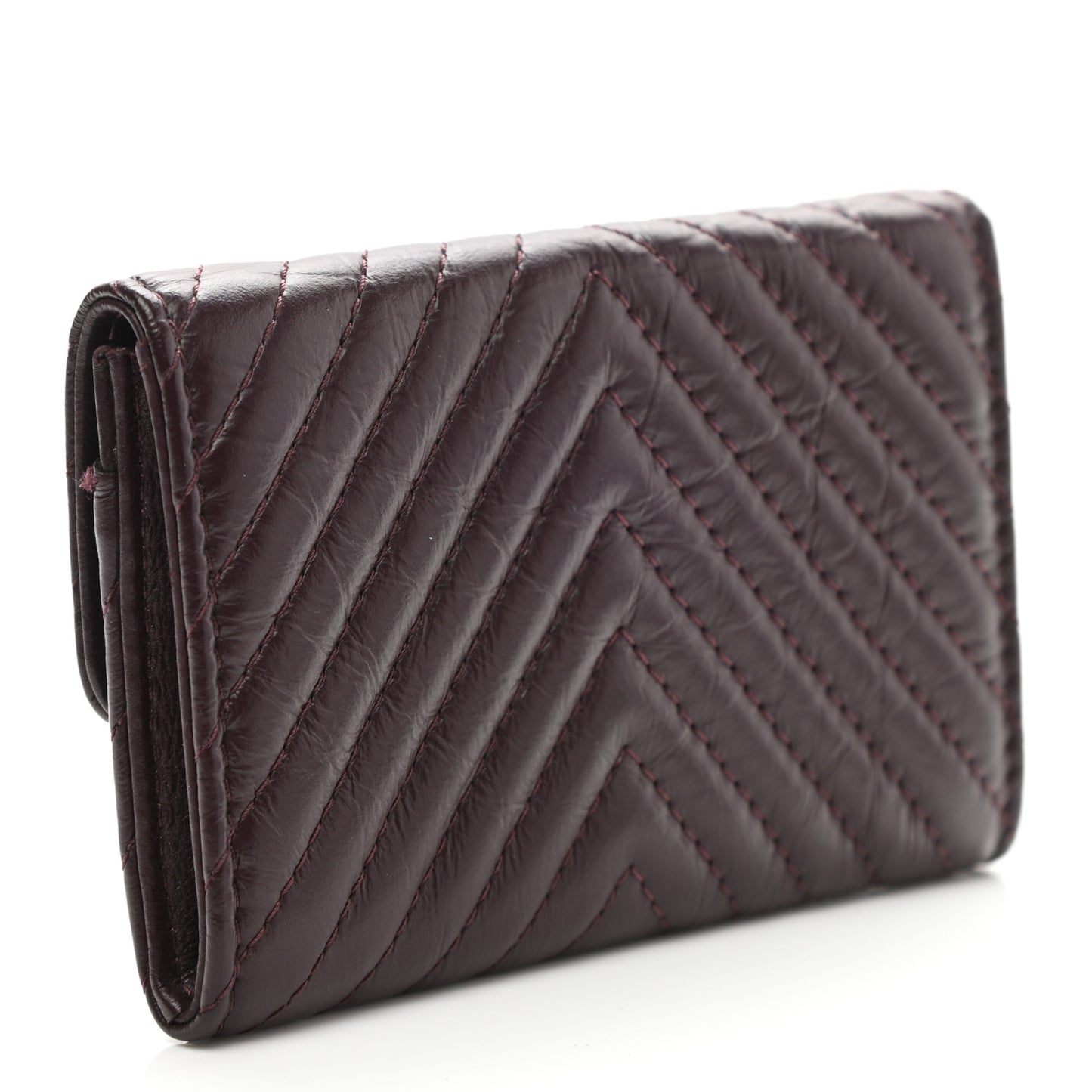 Aged Calfskin Chevron Quilted Small Reissue Flap Wallet Burgundy