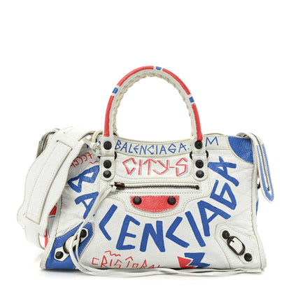 Balenciaga Agneau Graffiti All Over Classic Hardware S City White Bleu Rouge 1 of 16