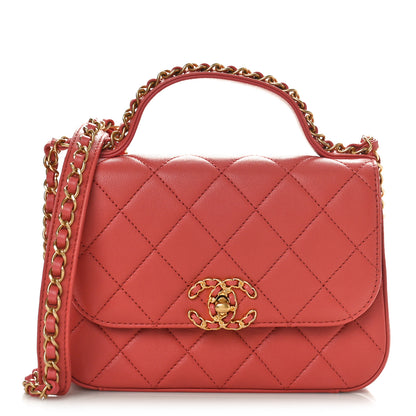 Chanel Lambskin Quilted Small Chain Infinity Top Handle Flap Dark Red 1 of 9