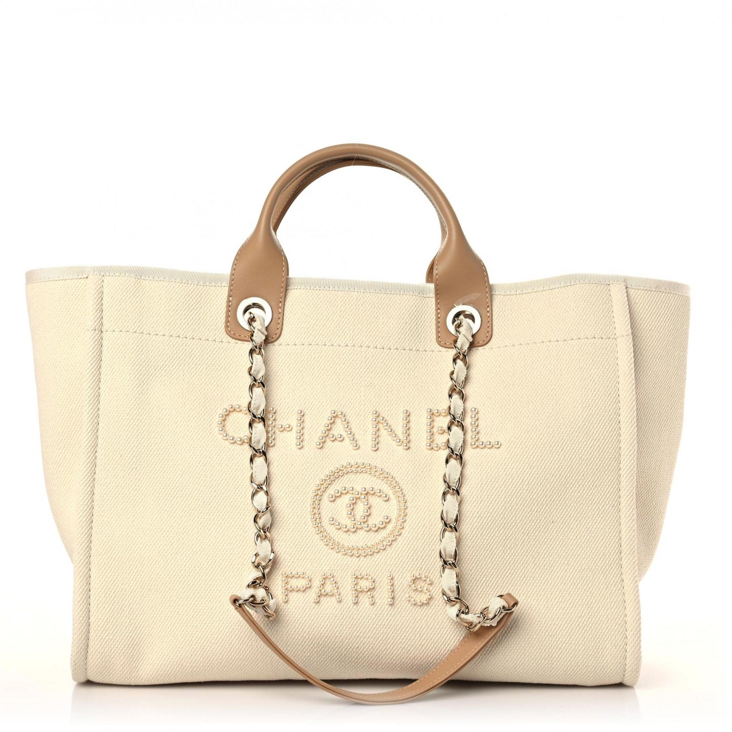 Canvas Pearl Medium Deauville Tote Ecru Beige