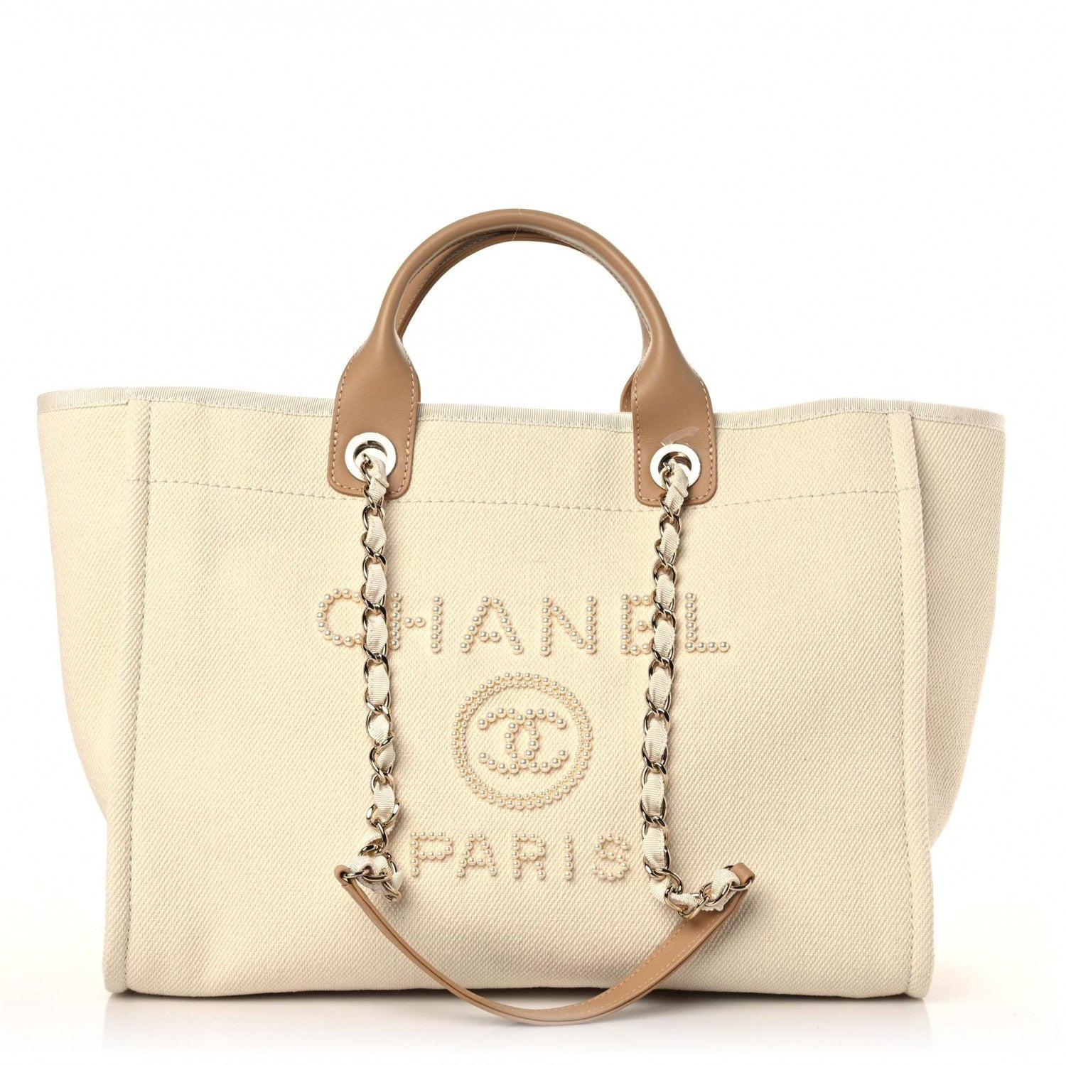 Chanel Canvas Pearl Medium Deauville Tote Ecru Beige 1 of 10
