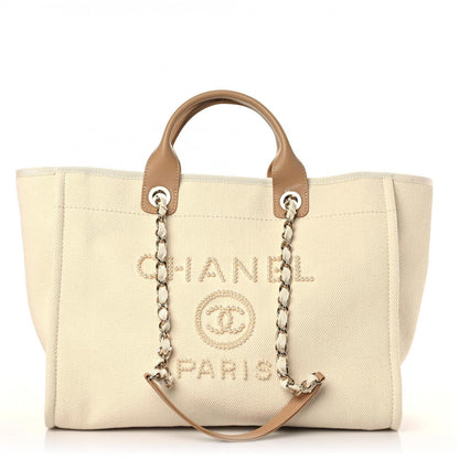 Chanel Canvas Pearl Medium Deauville Tote Ecru Beige 1 of 10