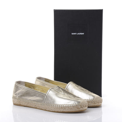 Saint Laurent Metallic Lambskin Monogram Espadrilles 39 Gold 9 of 9