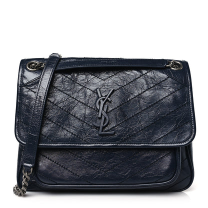 Saint Laurent Crinkled Calfskin Matelasse Monogram Medium Niki Chain Satchel Deep Marine 1 of 10