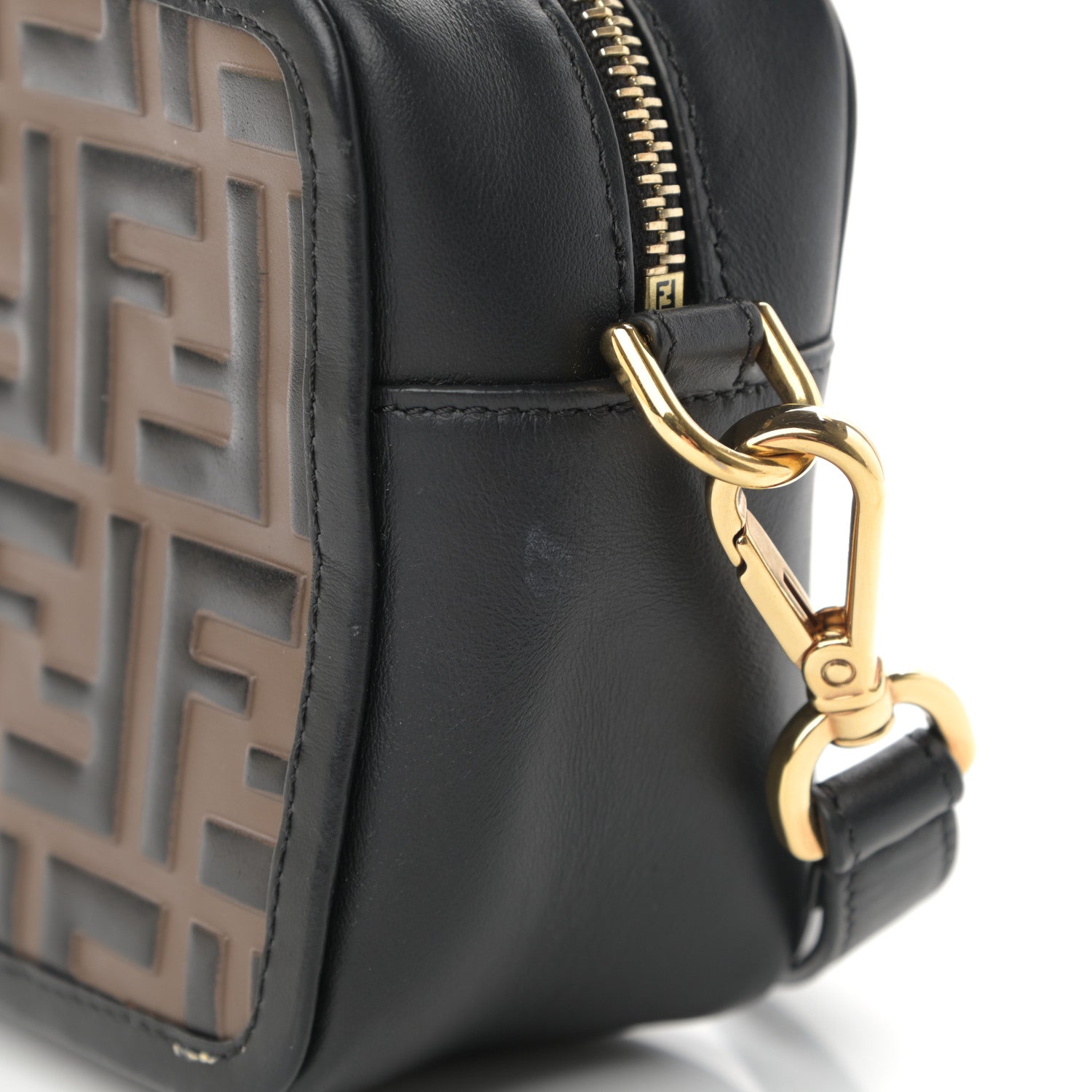 Fendi Vitello Century Bi-Color FF 1974 Embossed Mini Camera Case Maya Black 14 of 17