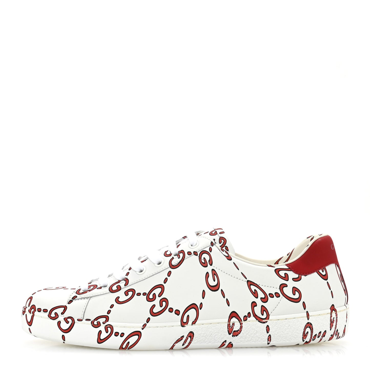 Calfskin GucciGhost Print Mens Ace Sneakers 9 White Hibiscus Red