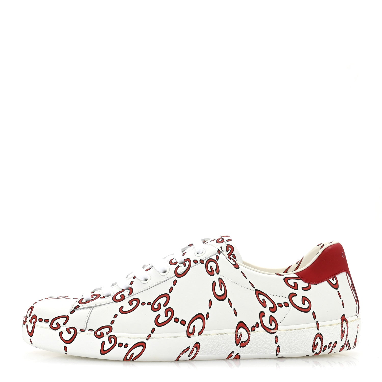 Gucci Calfskin GucciGhost Print Mens Ace Sneakers 9 White Hibiscus Red 1 of 9