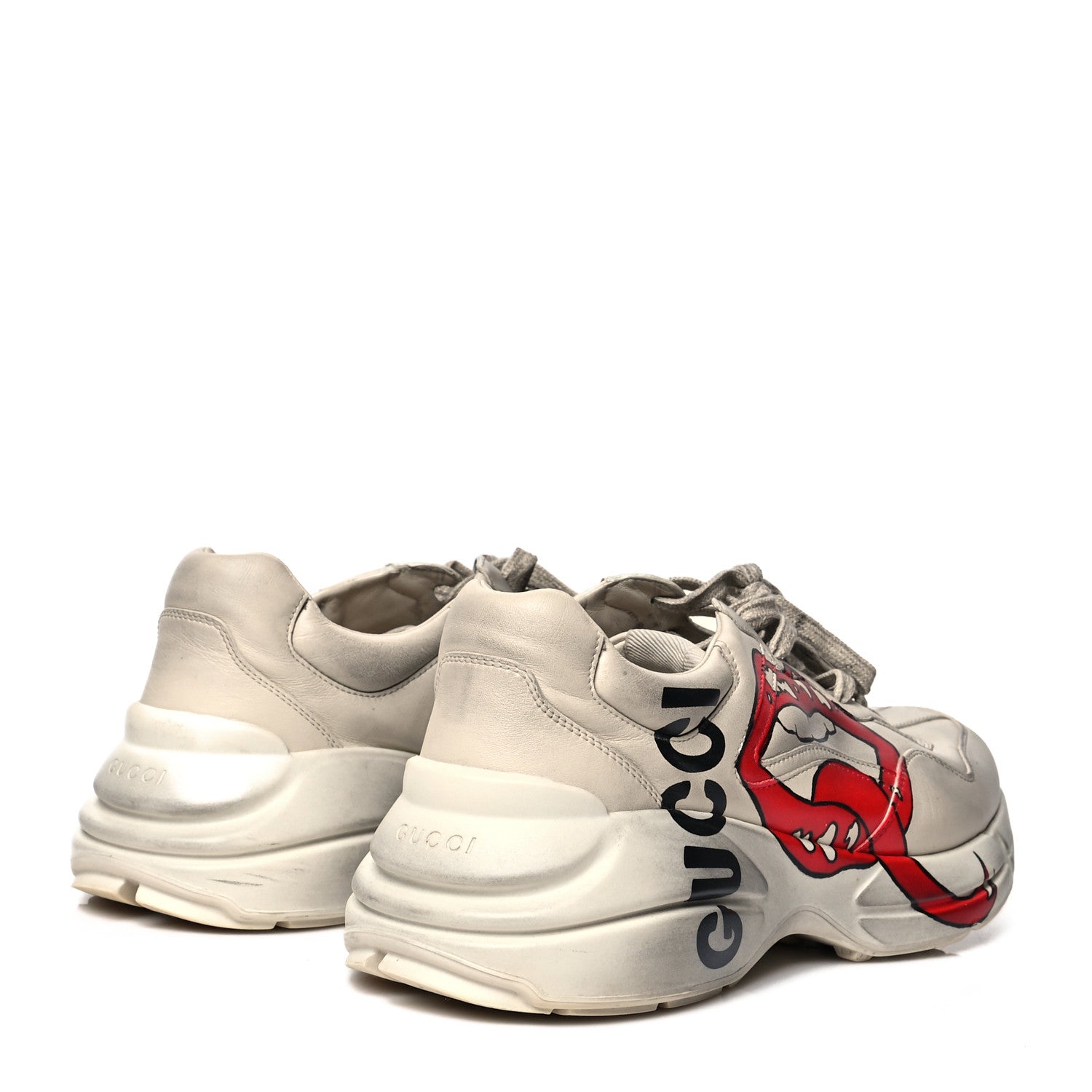 Gucci Calfskin Mouth Print Mens Rhyton Sneakers 11 Ivory 4 of 9