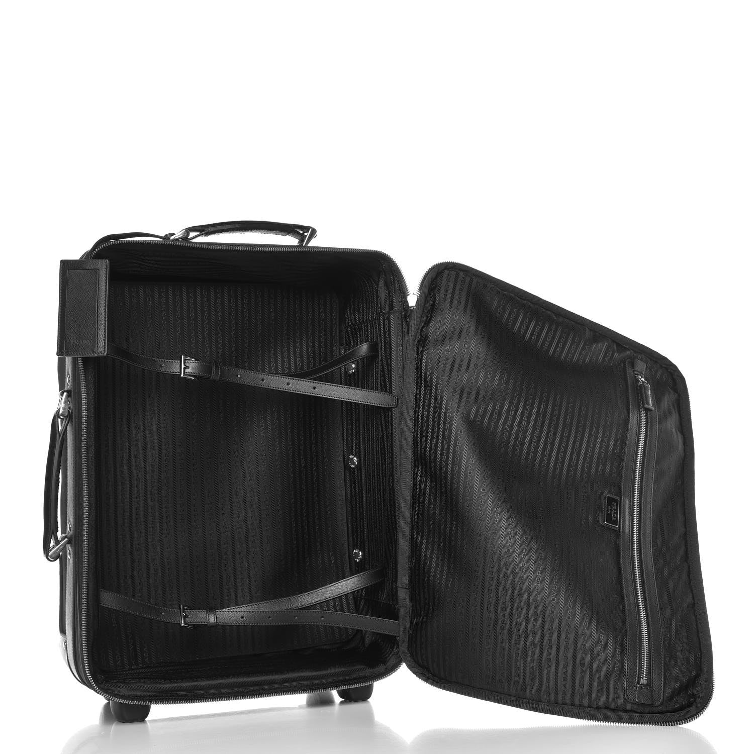 Prada Tessuto Nylon Saffiano Trolley Luggage Black 6 of 21