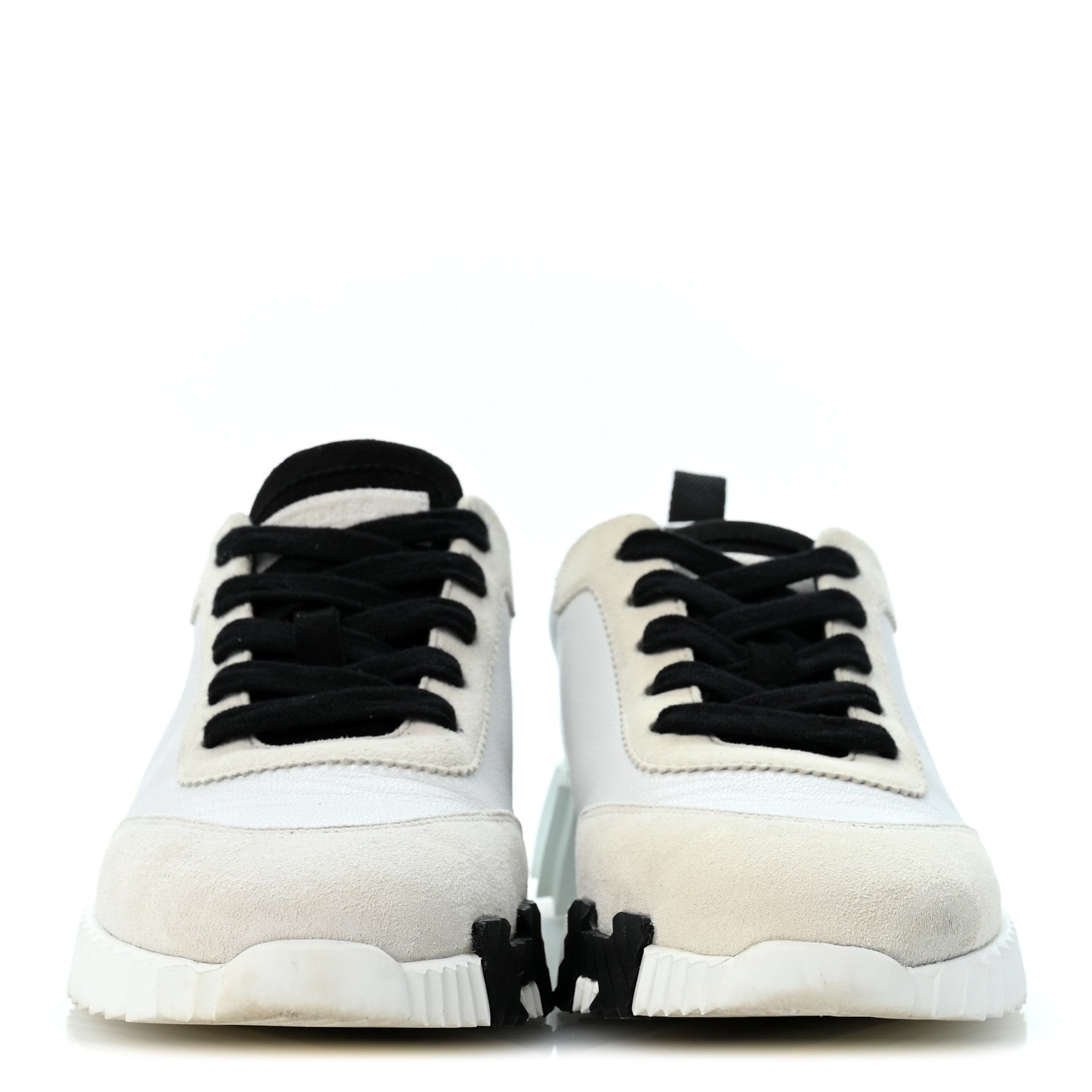 Hermes Calfskin Suede Goatskin Bouncing Sneakers 36.5 White Black 3 of 11