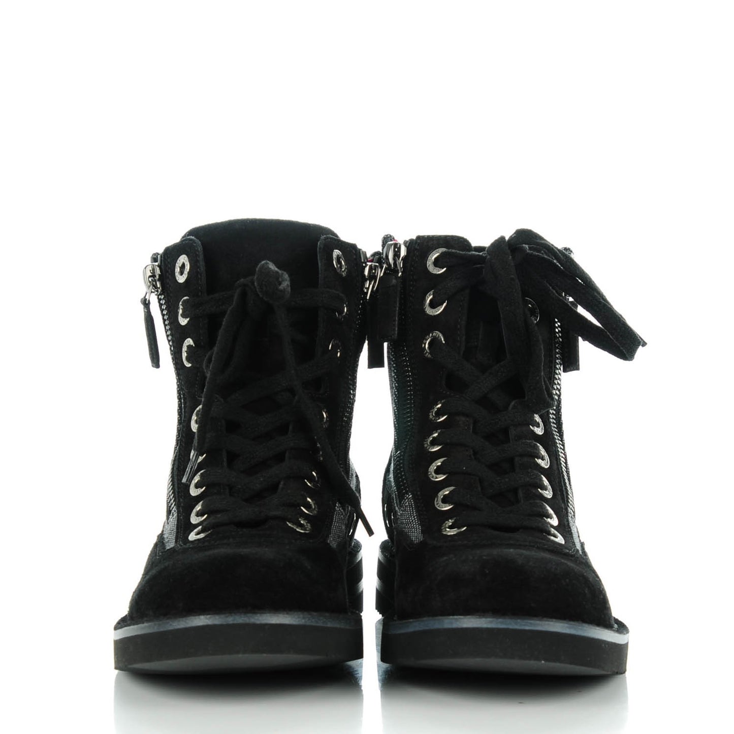 Toile Suede Calfskin CC Lace Up Short Boots 36.5 Dark Grey
