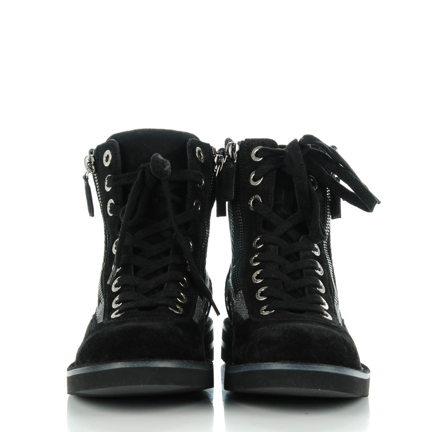 Chanel Toile Suede Calfskin CC Lace Up Short Boots 36.5 Dark Grey 2 of 7
