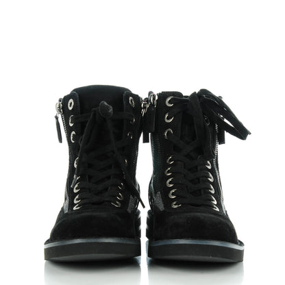 Chanel Toile Suede Calfskin CC Lace Up Short Boots 36.5 Dark Grey 2 of 7