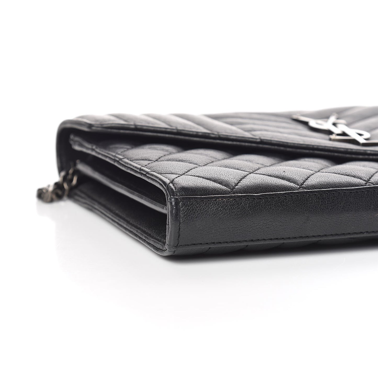Sheepskin Tri-Quilt Monogram Envelope Chain Wallet Black