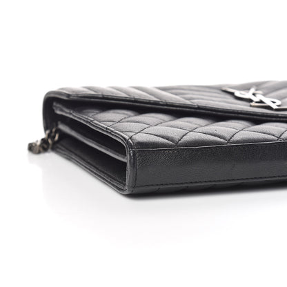 Saint Laurent Sheepskin Tri-Quilt Monogram Envelope Chain Wallet Black 5 of 10