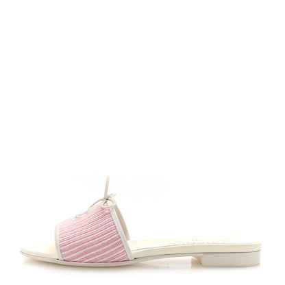 Chanel Fabric Embroidered CC Bow Mules 36 White Pink 1 of 10