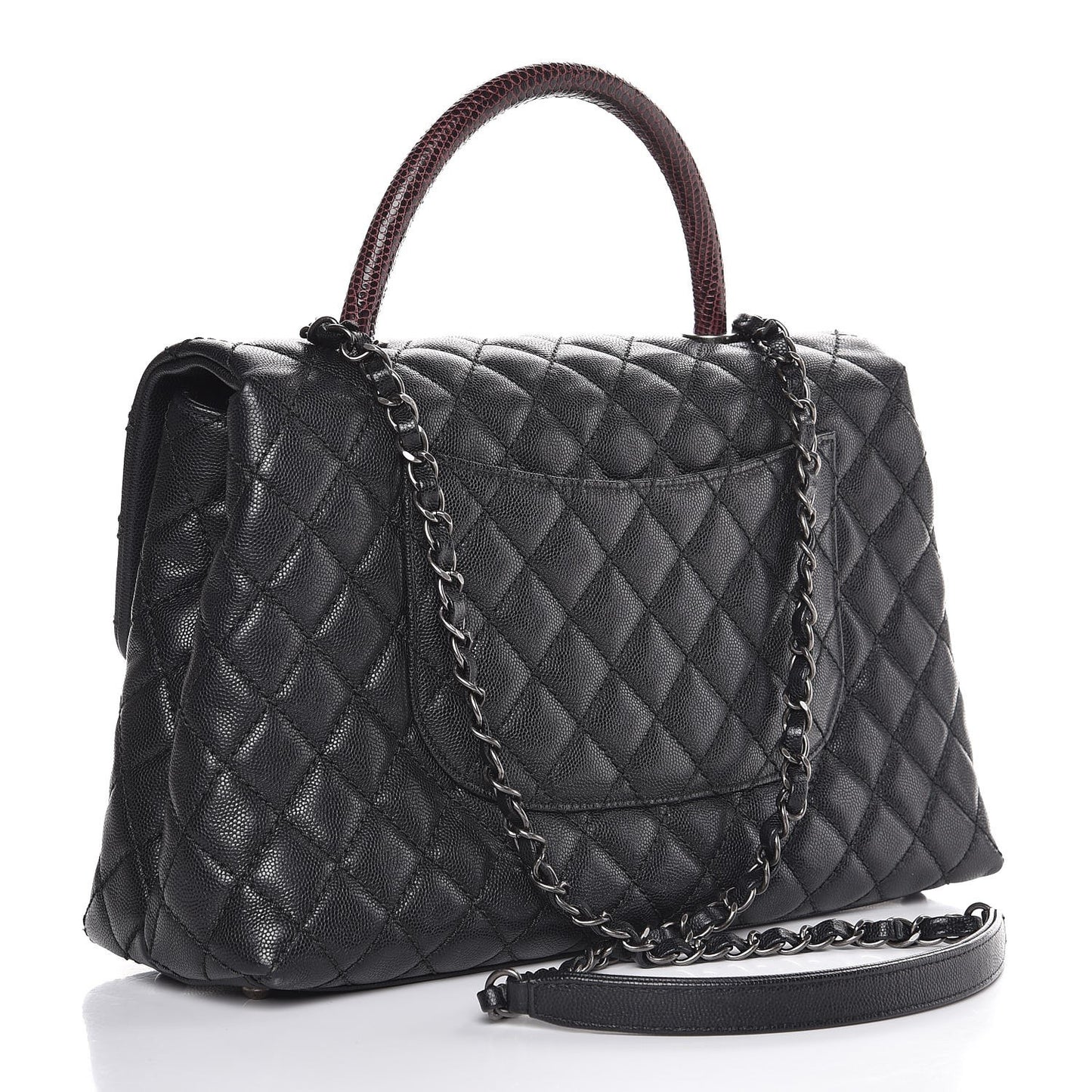 Caviar Lizard Quilted Medium Coco Handle Flap Black