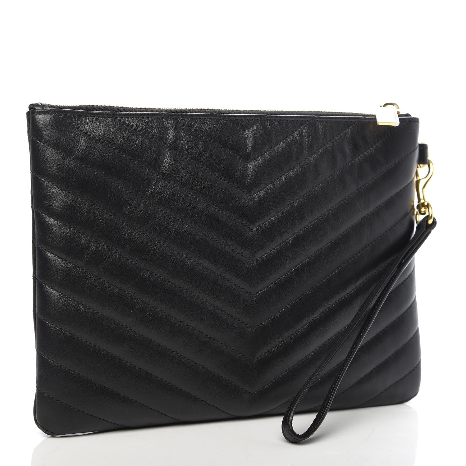 Saint Laurent Calfskin Matelasse Chevron Monogram A5 Wristlet Black 3 of 7