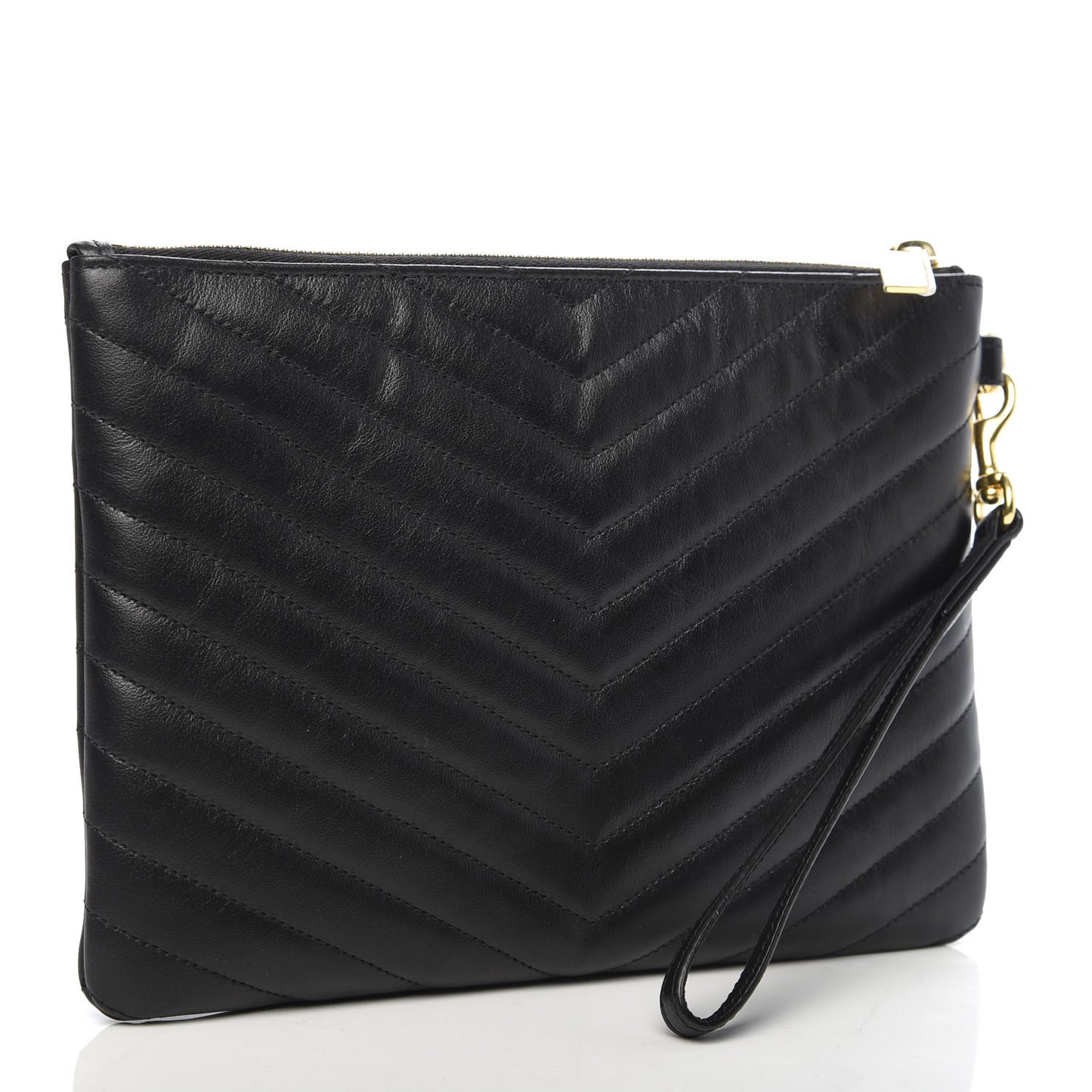 Calfskin Matelasse Chevron Monogram A5 Wristlet Black