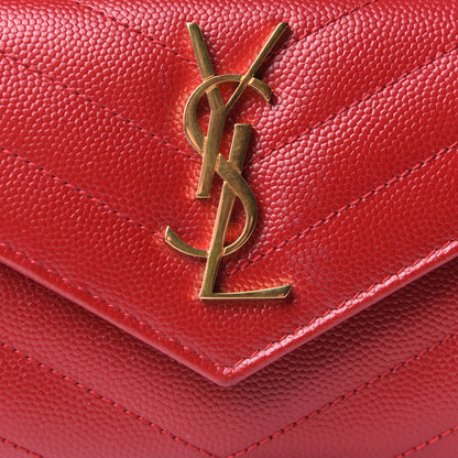 Saint Laurent Grain De Poudre Matelasse Chevron Small Monogram Envelope Wallet Rouge Eros 7 of 8