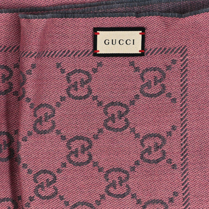 Gucci Wool Jacquard GG Monogram Sten Fringe Scarf Graphite Pink 3 of 4