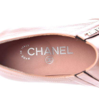 Chanel Glazed Calfskin Logo Slip On Loafers 38 Light Pink 7 of 11