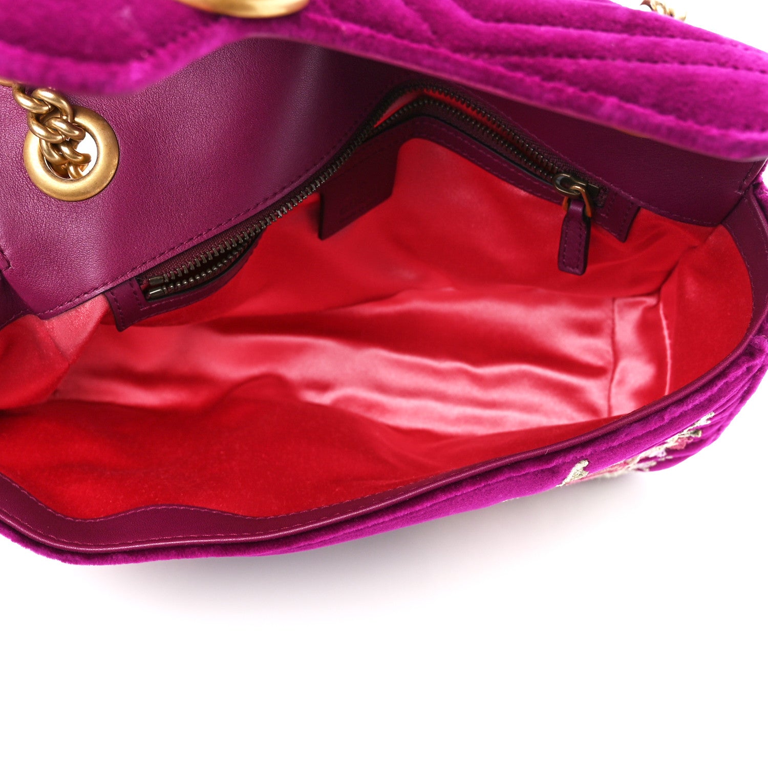Gucci Velvet Matelasse Embroidered Small GG Marmont Shoulder Bag Fuchsia Violet Cyclamen 5 of 13