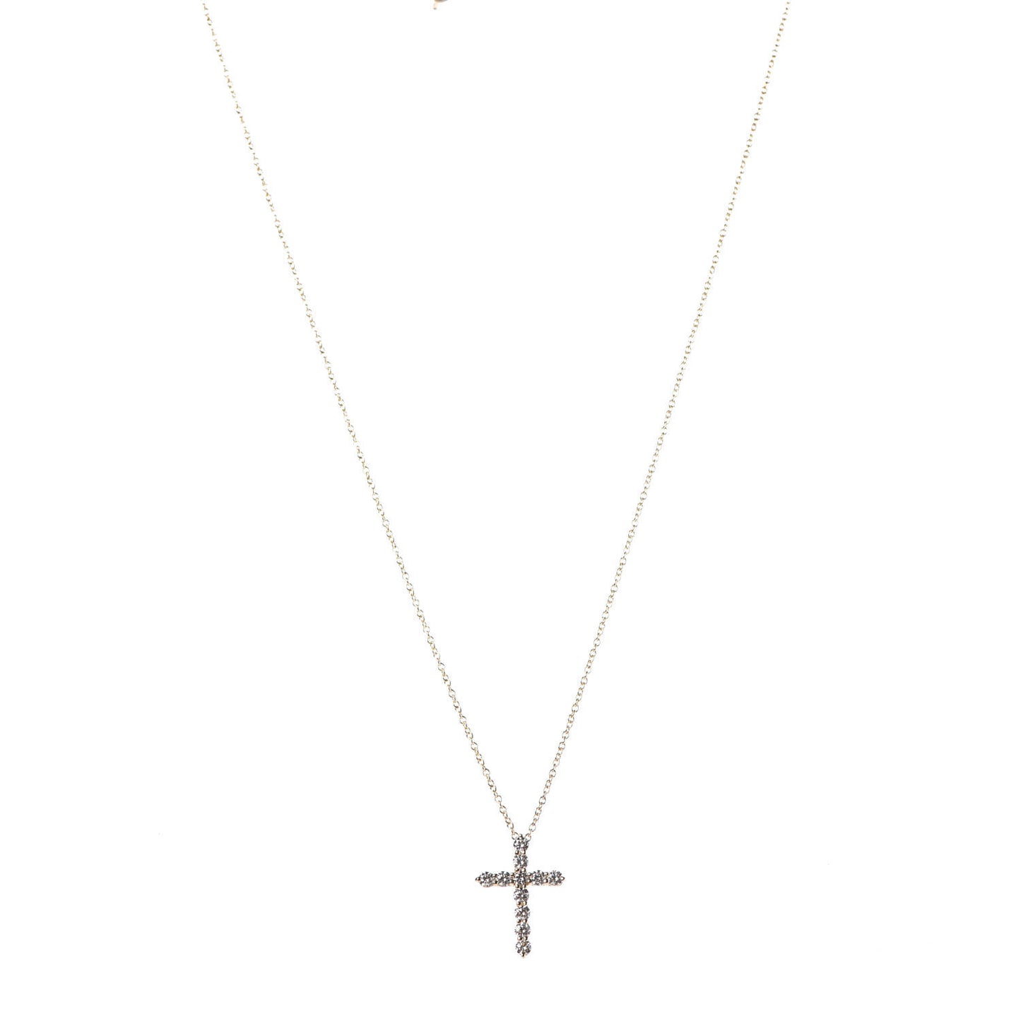 18K Yellow Gold Diamond Small Cross Pendant Necklace