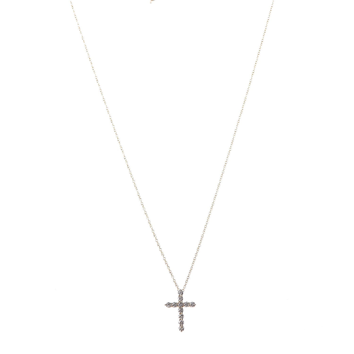 Tiffany 18K Yellow Gold Diamond Small Cross Pendant Necklace 1 of 7