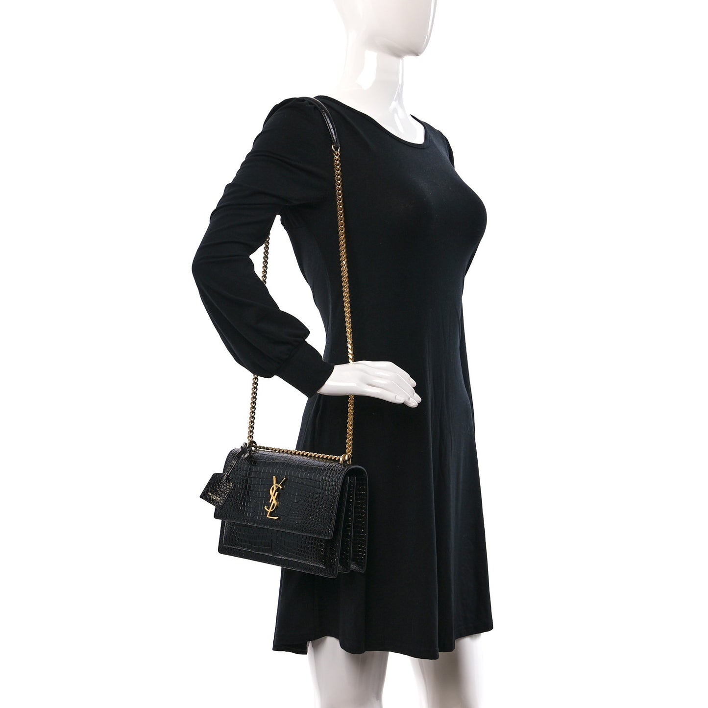 Calfskin Crocodile Embossed Medium Monogram Sunset Black