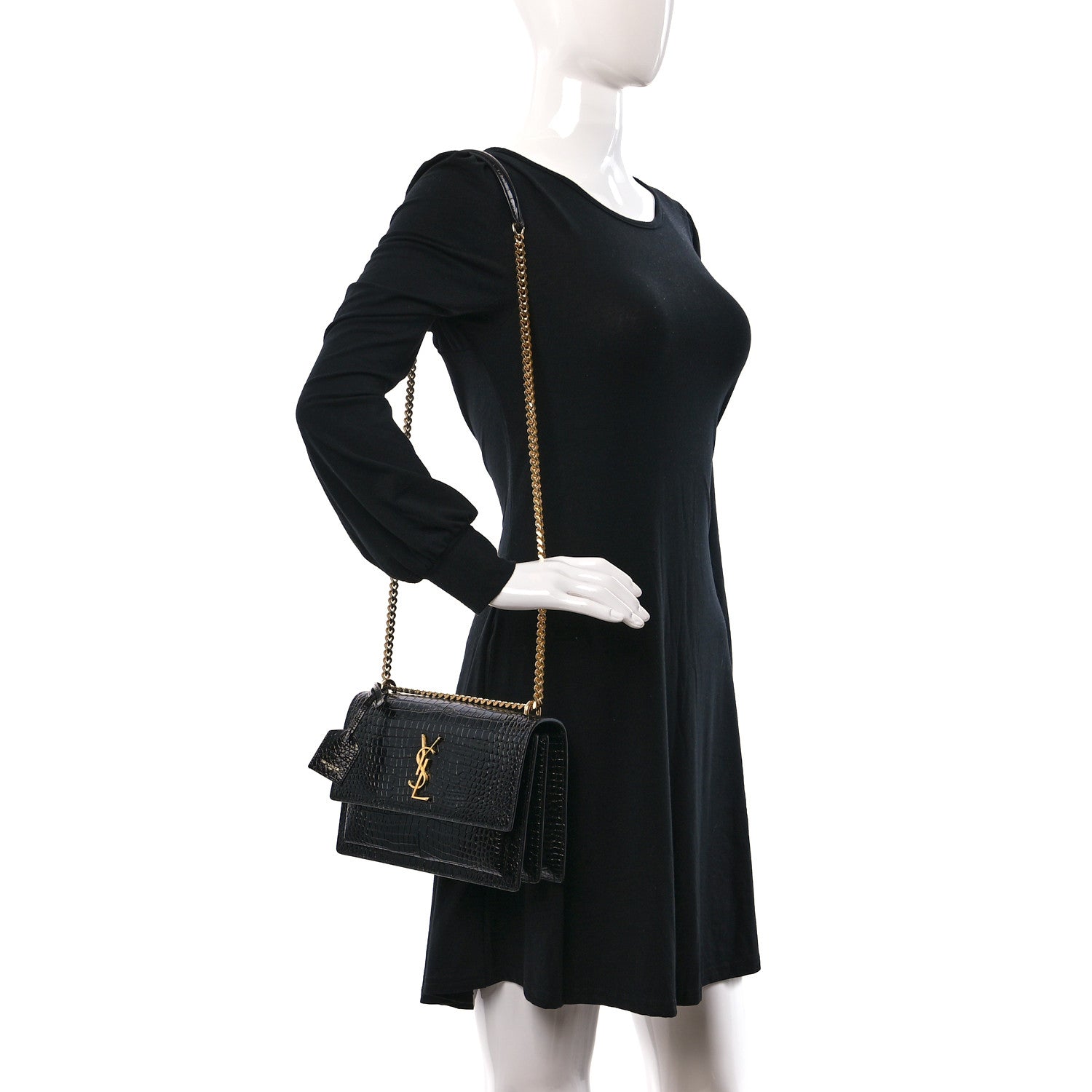 Saint Laurent Calfskin Crocodile Embossed Medium Monogram Sunset Black 2 of 8