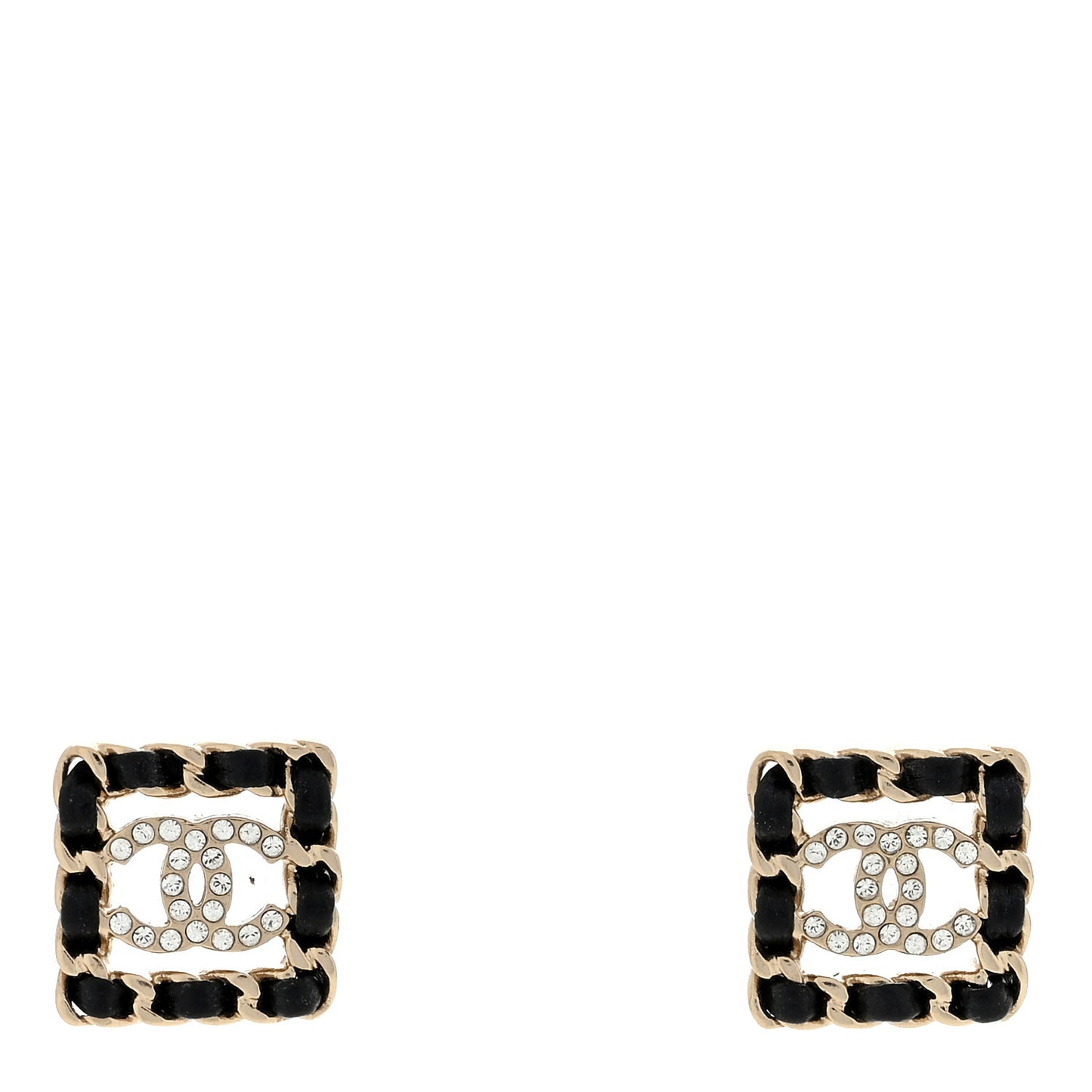 Crystal Lambskin Chain Sergeant Chanel Stud Earrings Black Gold