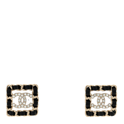 Chanel Crystal Lambskin Chain Sergeant Chanel Stud Earrings Black Gold 1 of 4