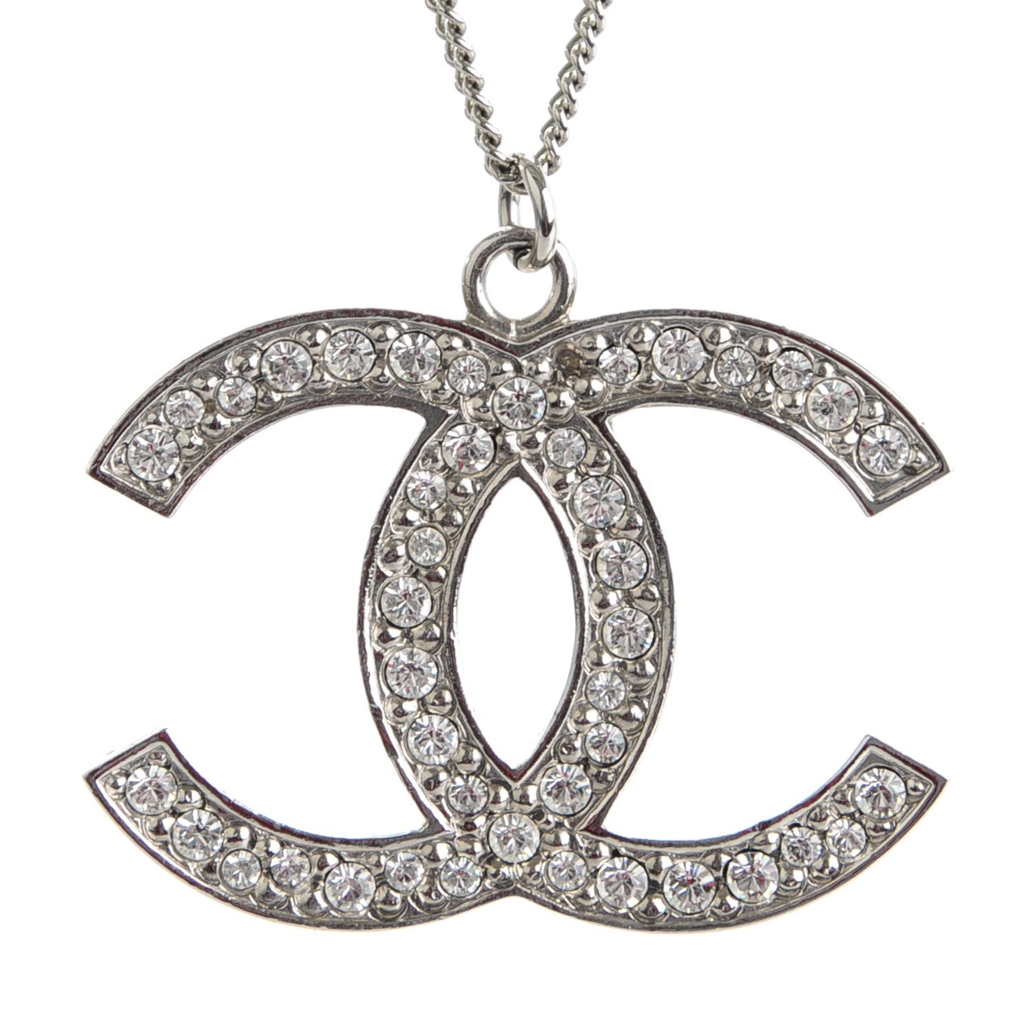 Chanel Crystal Large CC Necklace Silver 3 of 5