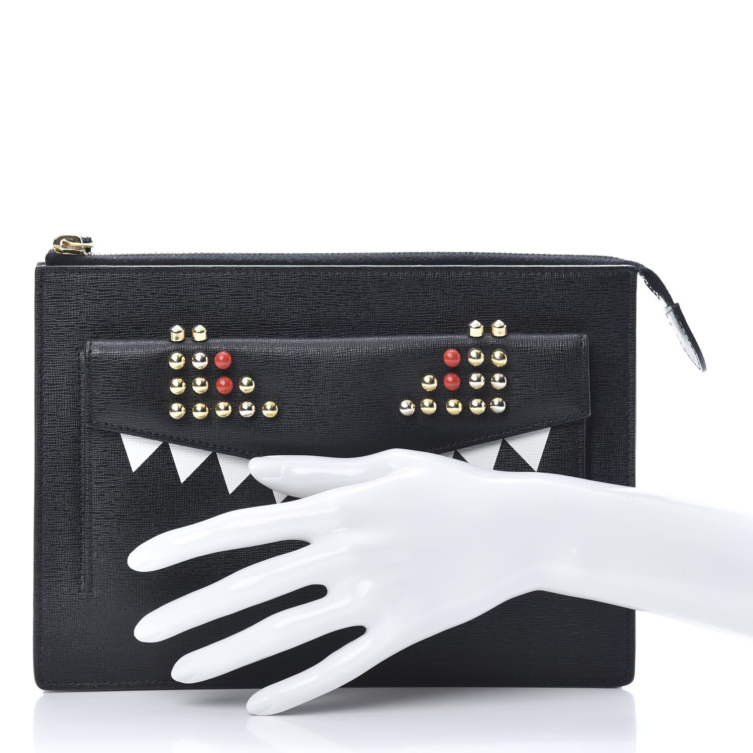 Fendi Vitello Elite Studded Monster Crossbody Bag Black 2 of 10