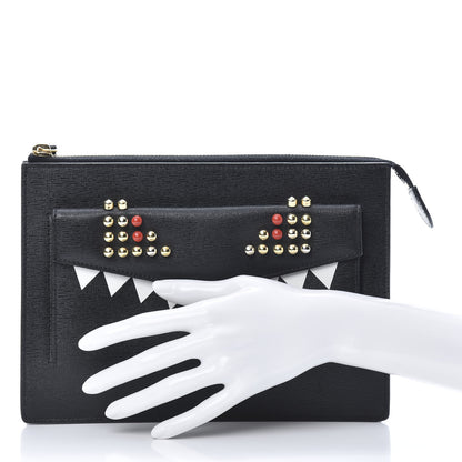 Fendi Vitello Elite Studded Monster Crossbody Bag Black 2 of 10
