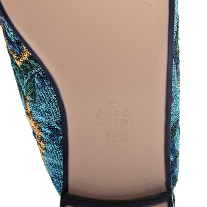 Gucci Iridescent Brocade Womens Princetown Slippers 38.5 Azure Multicolor Oro 9 of 11