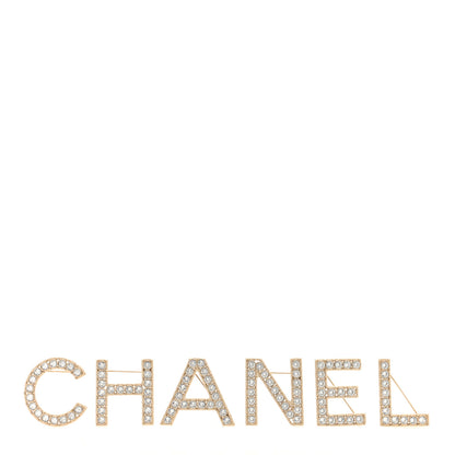 Chanel Crystal Cha-Nel Logo Brooch Set Gold 1 of 4