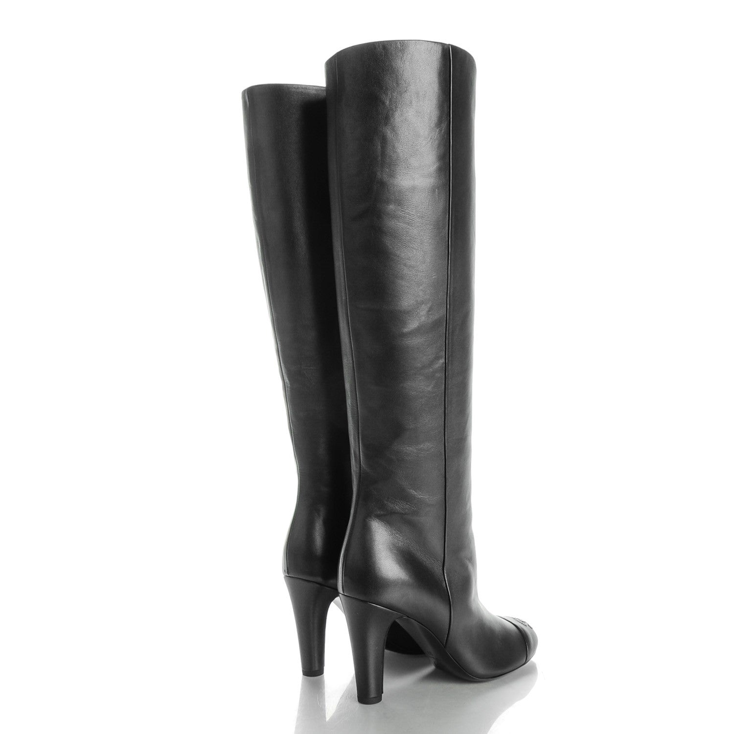 Chanel Lambskin CC Cap Toe High Boots 37 Pearly Black 4 of 7