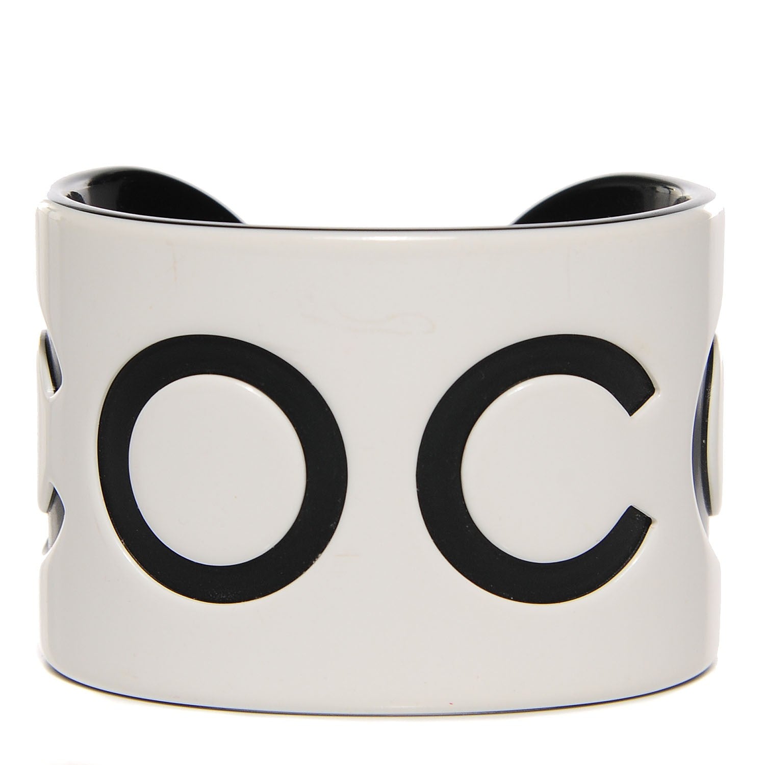 Chanel Resin Coco Wide Cuff White Black 1 of 4