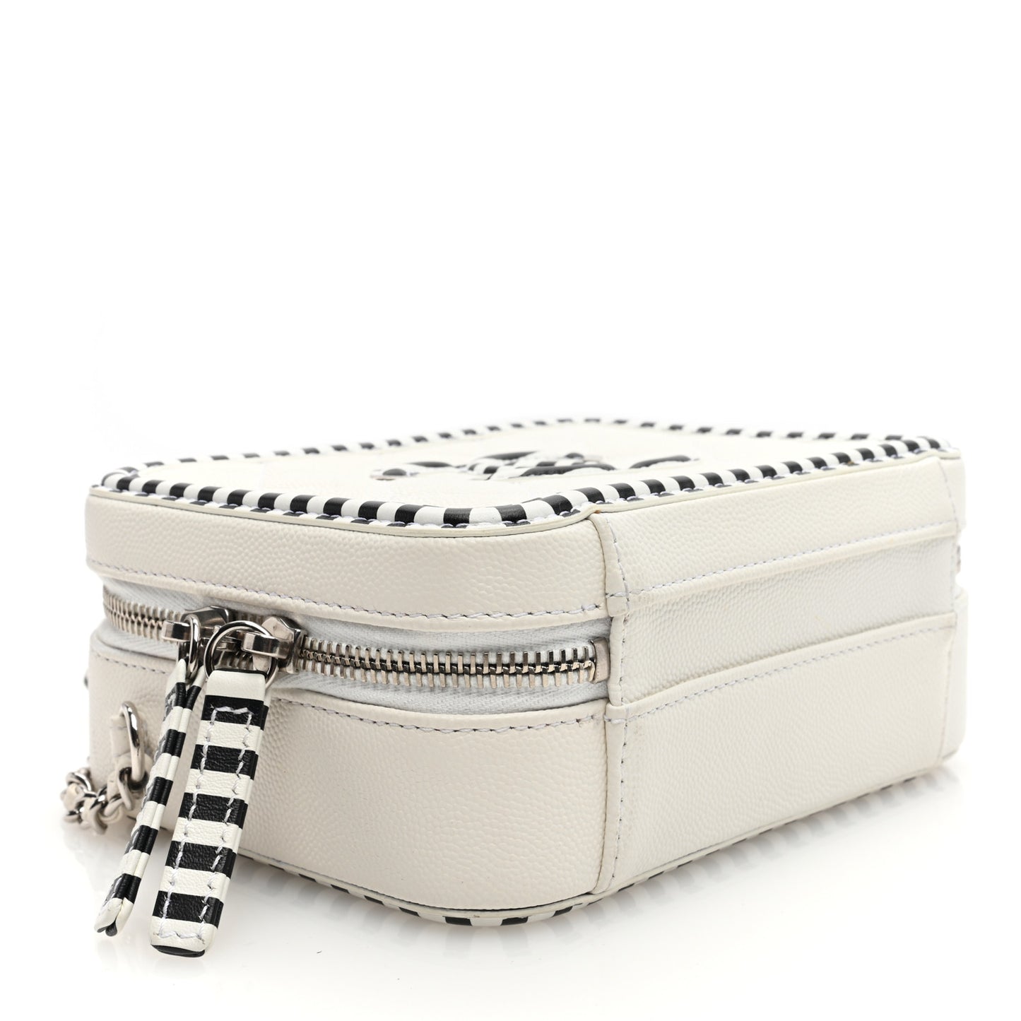 Caviar Quilted Striped Small CC Filigree Vanity Case White Black