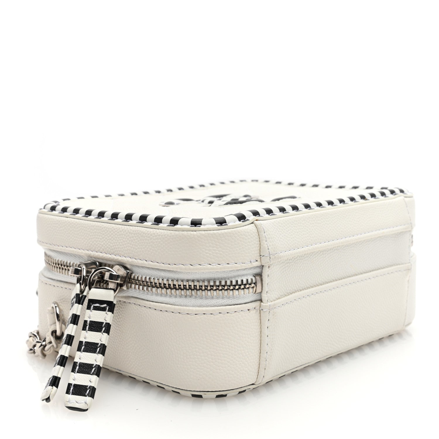 Chanel Caviar Quilted Striped Small CC Filigree Vanity Case White Black 4 of 10