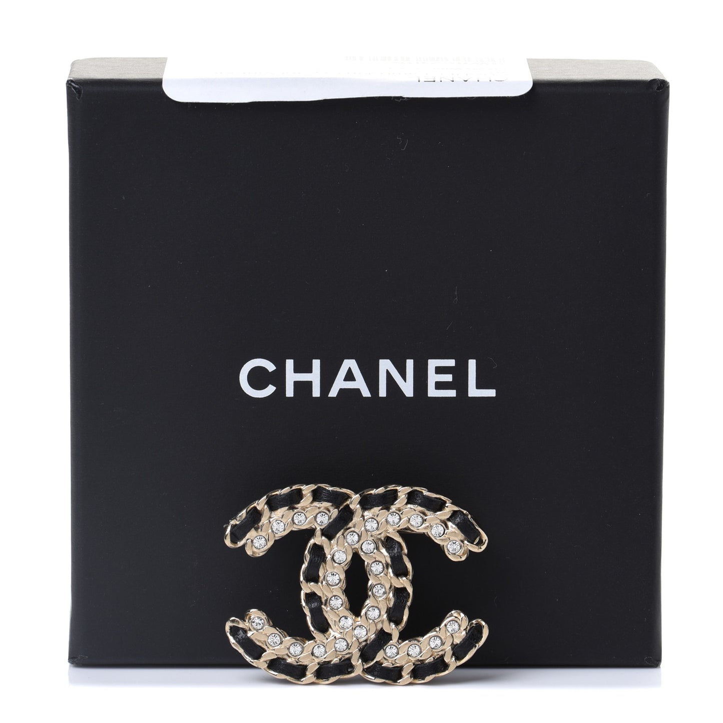Lambskin Crystal Vintage Allure CC Chain Brooch Black Gold