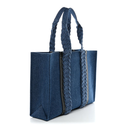 Chloe Denim Calfskin Large Braided Woody Ribbon Tote  Blue 3 of 10
